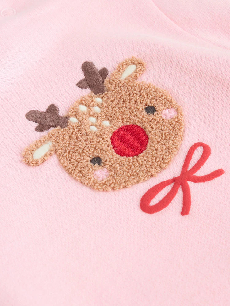 |BabyGirl| Conjunto De Moletom e Calça De Moletom De Rena Vermelha/Rosa Para Bebê (0 meses a 2 anos)