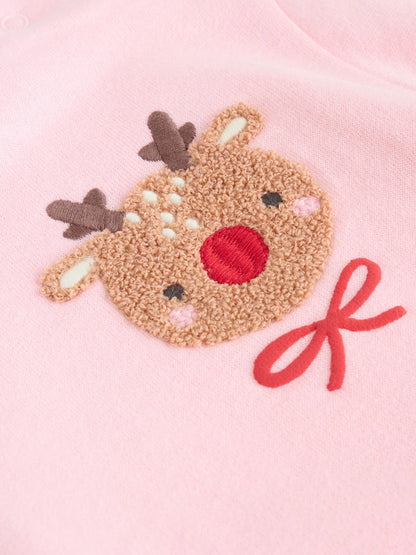 |BabyGirl| Conjunto De Moletom e Calça De Moletom De Rena Vermelha/Rosa Para Bebê (0 meses a 2 anos)