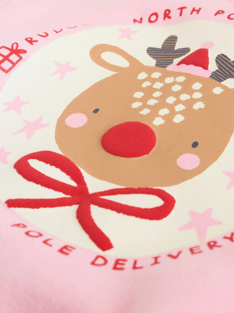 |BabyGirl| Conjunto De Moletom e Calça De Moletom De Rena Vermelha/Rosa Para Bebê (0 meses a 2 anos)