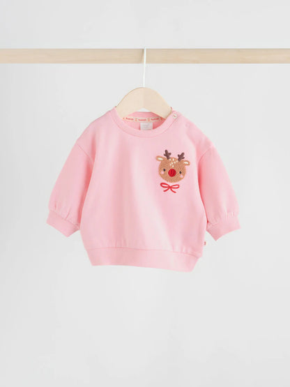 |BabyGirl| Conjunto De Moletom e Calça De Moletom De Rena Vermelha/Rosa Para Bebê (0 meses a 2 anos)