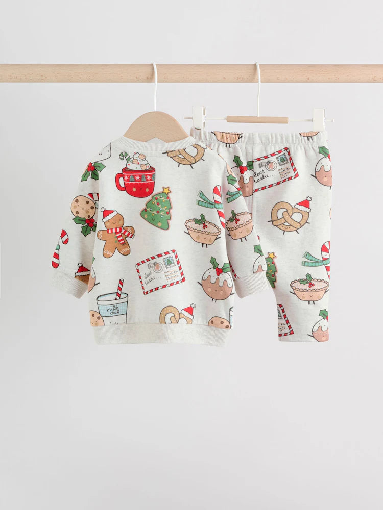 |BabyBoy| Conjunto De Moletom e Moletom Para Bebê Com Estampa Delicada De Papai Noel cinza e guloseimas de Natal