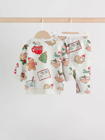 |BabyBoy| Conjunto De Moletom e Moletom Para Bebê Com Estampa Delicada De Papai Noel cinza e guloseimas de Natal