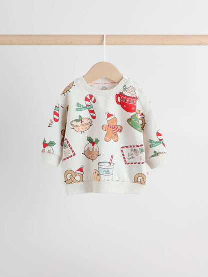 |BabyBoy| Conjunto De Moletom e Moletom Para Bebê Com Estampa Delicada De Papai Noel cinza e guloseimas de Natal