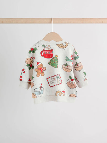 |BabyBoy| Conjunto De Moletom e Moletom Para Bebê Com Estampa Delicada De Papai Noel cinza e guloseimas de Natal