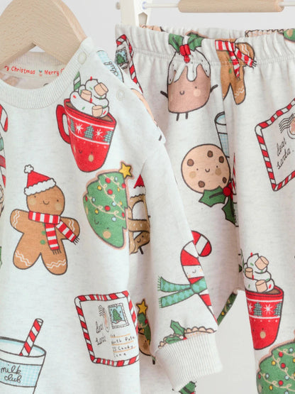 |BabyBoy| Conjunto De Moletom e Moletom Para Bebê Com Estampa Delicada De Papai Noel cinza e guloseimas de Natal