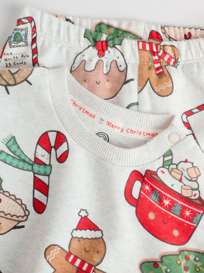 |BabyBoy| Conjunto De Moletom e Moletom Para Bebê Com Estampa Delicada De Papai Noel cinza e guloseimas de Natal