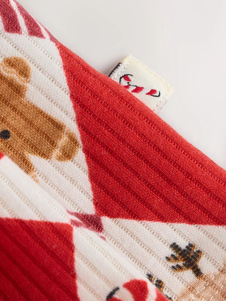 |BabyGirl| Vestido De Natal Para Bebê Com Estampa De Arlequim Vermelho/Rosa (0 meses a 2 anos)