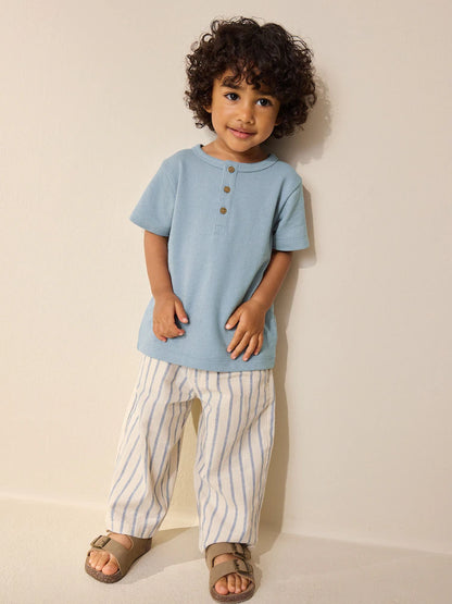 |Boy| Camiseta Azul Clara De Manga Curta Com Gola Henley (3 meses a 7 anos)