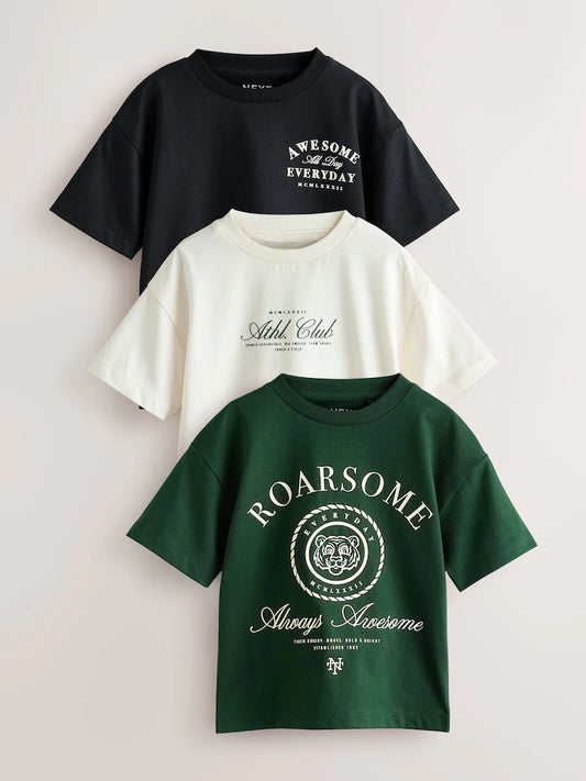 |Boy| Pacote Com 3 Camisetas De Manga Curta Com Estampa De Tigre Verde (3 meses a 7 anos)