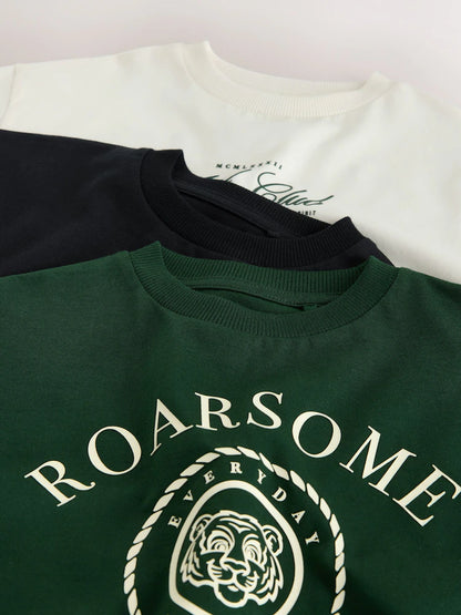 |Boy| Pacote Com 3 Camisetas De Manga Curta Com Estampa De Tigre Verde (3 meses a 7 anos)