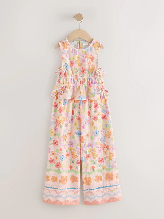 |BigGirl| Conjunto De Blusa Com Estampa Floral e Calça Pantalona (3-16 anos)