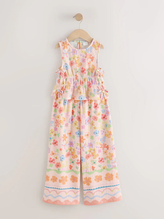 |BigGirl| Conjunto De Blusa Com Estampa Floral e Calça Pantalona (3-16 anos)