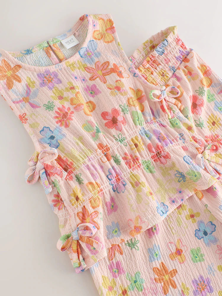 |BigGirl| Conjunto De Blusa Com Estampa Floral e Calça Pantalona (3-16 anos)