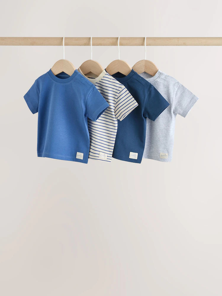 |BabyBoy| Conjunto De 4 Camisetas Azuis De Manga Curta Para Bebês (0 meses a 2 anos)