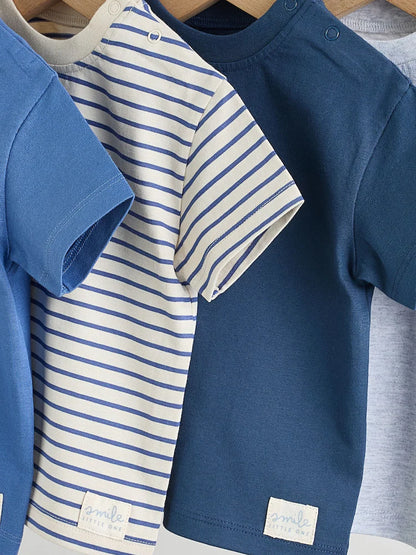 |BabyBoy| Conjunto De 4 Camisetas Azuis De Manga Curta Para Bebês (0 meses a 2 anos)