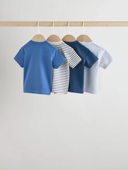 |BabyBoy| Conjunto De 4 Camisetas Azuis De Manga Curta Para Bebês (0 meses a 2 anos)