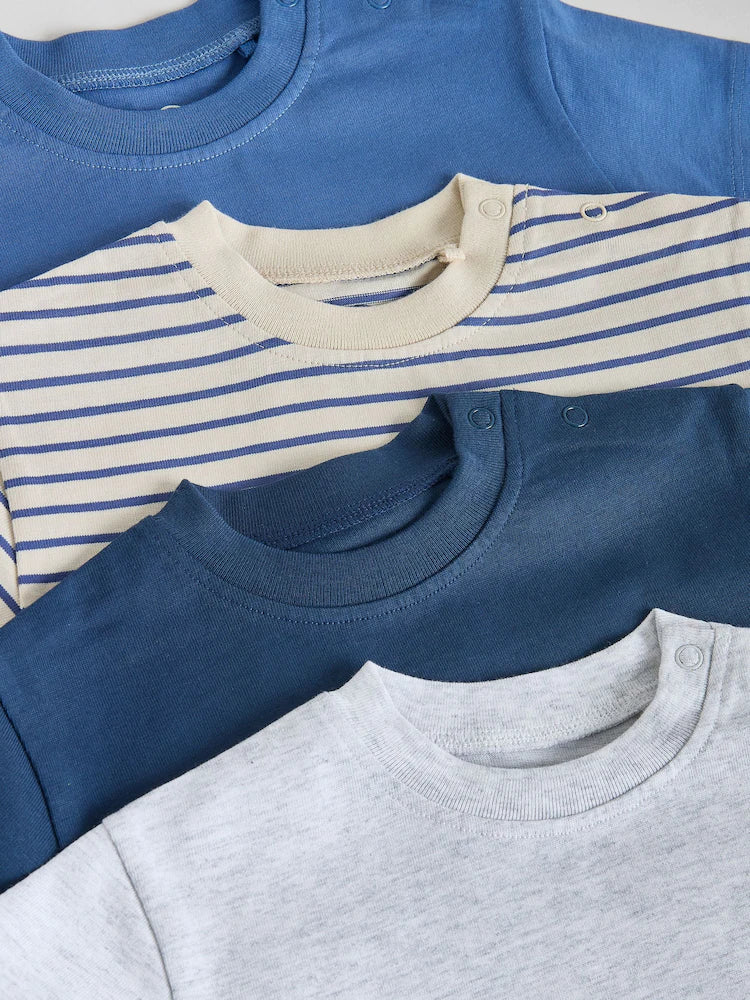 |BabyBoy| Conjunto De 4 Camisetas Azuis De Manga Curta Para Bebês (0 meses a 2 anos)