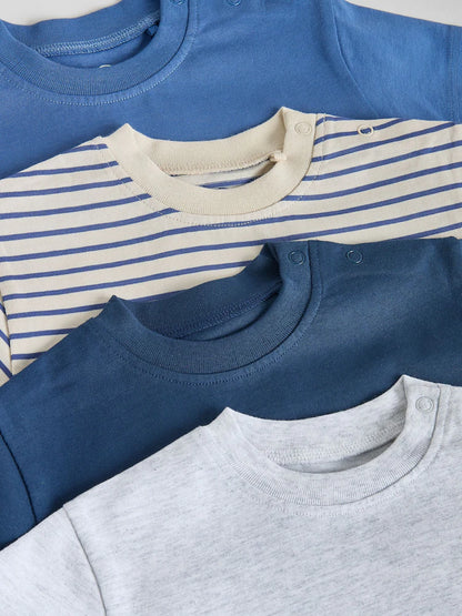 |BabyBoy| Conjunto De 4 Camisetas Azuis De Manga Curta Para Bebês (0 meses a 2 anos)