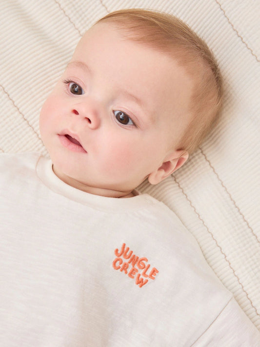 |BabyBoy| Conjunto Para Bebê Com Blusa e Calça Listradas Laranja Com Estampa De Animais Da Savana (0 meses a 2 anos)