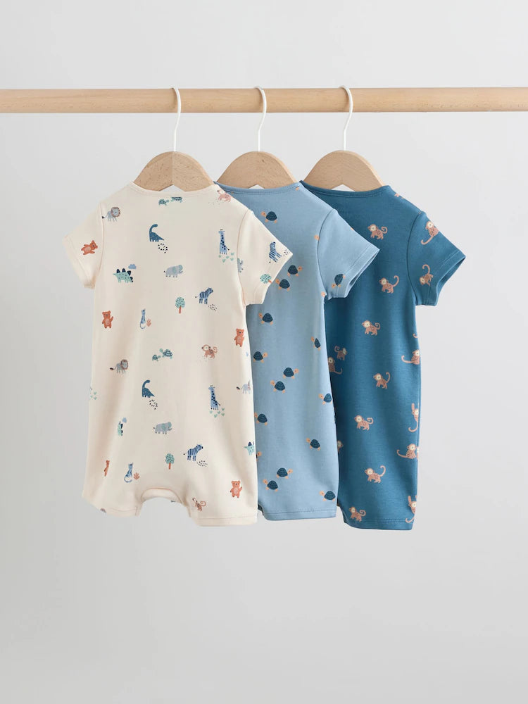 |BabyBoy| Conjunto Com 3 Macacões Para Bebê Nas Cores Azul Turquesa Com Zíper Duplo (0 meses a 3 anos)