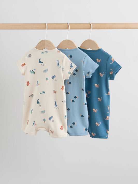 |BabyBoy| Conjunto Com 3 Macacões Para Bebê Nas Cores Azul Turquesa Com Zíper Duplo (0 meses a 3 anos)