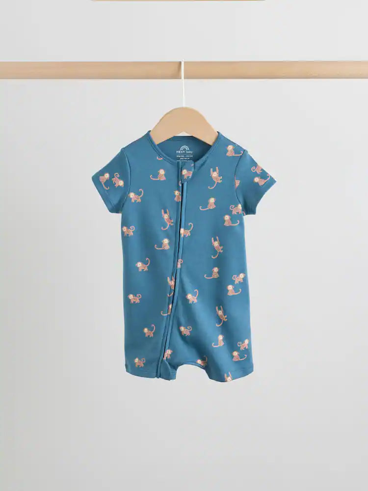 |BabyBoy| Conjunto Com 3 Macacões Para Bebê Nas Cores Azul Turquesa Com Zíper Duplo (0 meses a 3 anos)