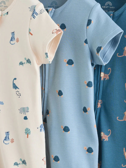 |BabyBoy| Conjunto Com 3 Macacões Para Bebê Nas Cores Azul Turquesa Com Zíper Duplo (0 meses a 3 anos)