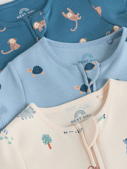 |BabyBoy| Conjunto Com 3 Macacões Para Bebê Nas Cores Azul Turquesa Com Zíper Duplo (0 meses a 3 anos)