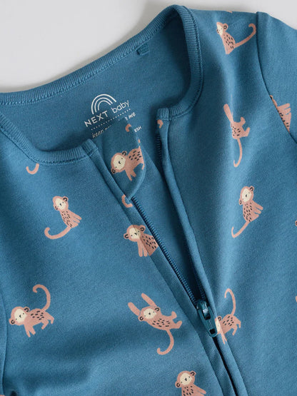 |BabyBoy| Conjunto Com 3 Macacões Para Bebê Nas Cores Azul Turquesa Com Zíper Duplo (0 meses a 3 anos)