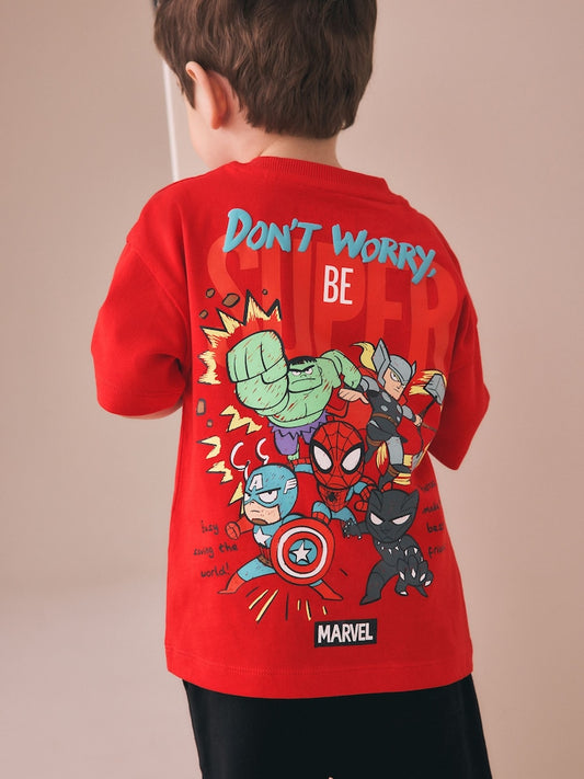 |Boy| Camiseta De Algodão De Manga Curta Marvel Vermelha/Azul (6 meses a 8 anos)