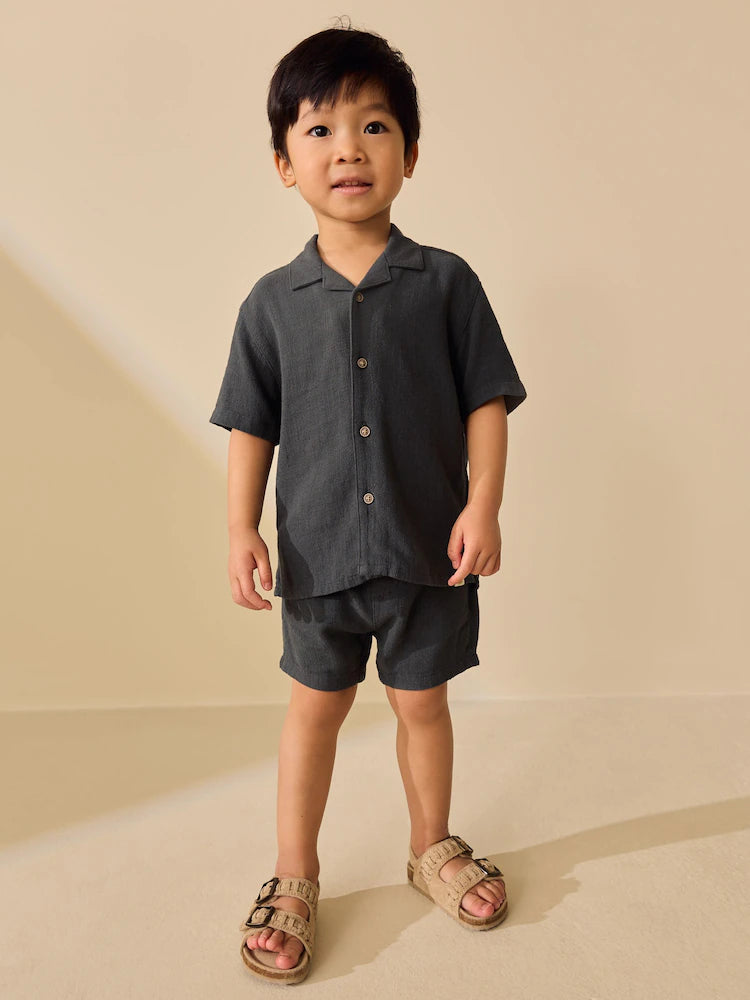 |Boy| Conjunto De Camisa De Manga Curta Com Gola Redonda e Shorts Na Cor Cinza Carvão (3 meses a 10 anos)