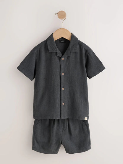 |Boy| Conjunto De Camisa De Manga Curta Com Gola Redonda e Shorts Na Cor Cinza Carvão (3 meses a 10 anos)