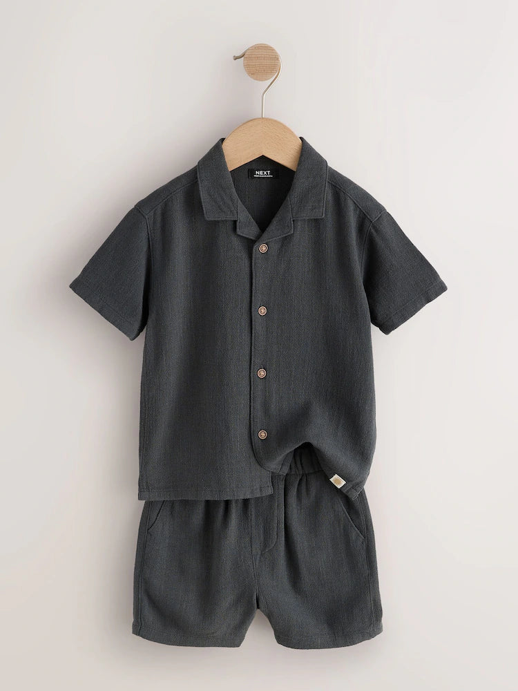 |Boy| Conjunto De Camisa De Manga Curta Com Gola Redonda e Shorts Na Cor Cinza Carvão (3 meses a 10 anos)
