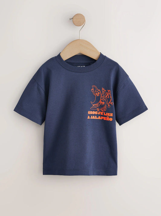 |Boy| Camiseta De Manga Curta Com Estampa De Pimentas Dançantes Laranja Nas Costas (3 meses a 7 anos)