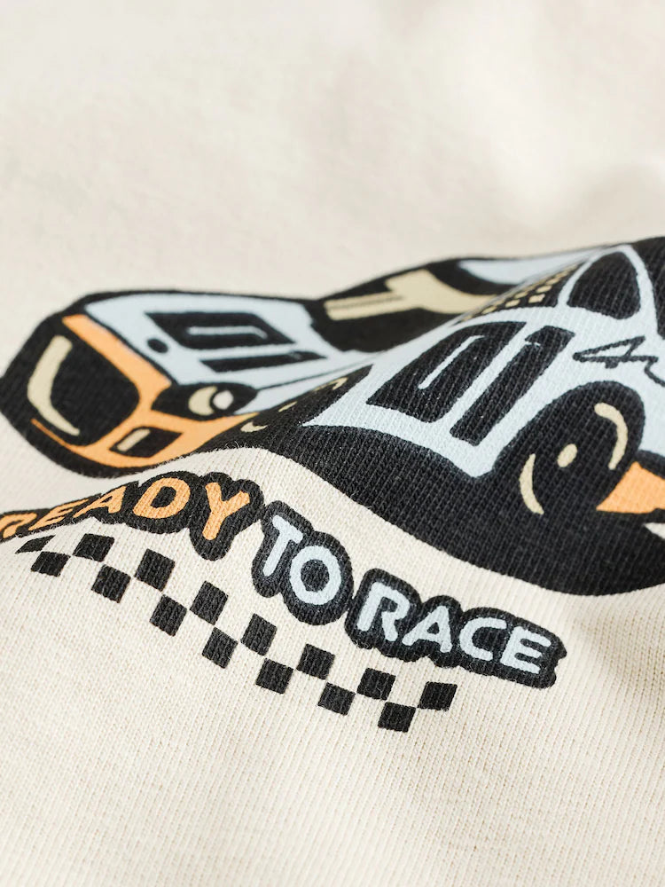 |Boy| Camiseta Creme De Manga Curta Com Estampa De Carro De Corrida Nas Costas (3 meses a 7 anos)