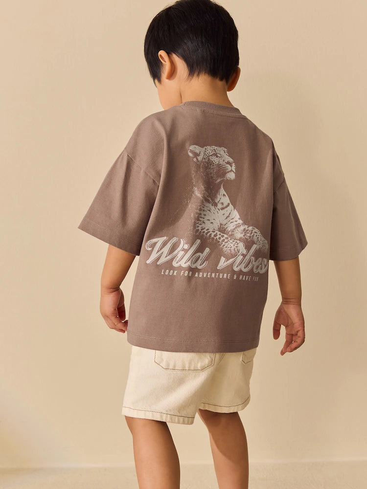 |Boy| Camiseta De Manga Curta Com Estampa De Tigre Wild Vibes Em Tons Neutros/Bege (3 meses a 7 anos)