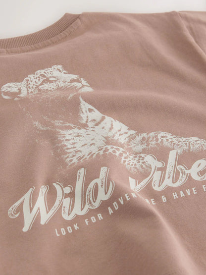 |Boy| Camiseta De Manga Curta Com Estampa De Tigre Wild Vibes Em Tons Neutros/Bege (3 meses a 7 anos)