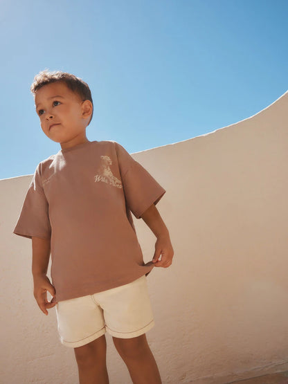 |Boy| Camiseta De Manga Curta Com Estampa De Tigre Wild Vibes Em Tons Neutros/Bege (3 meses a 7 anos)