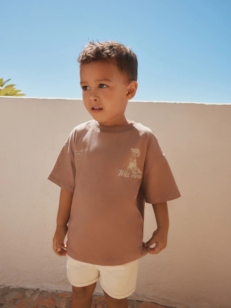|Boy| Camiseta De Manga Curta Com Estampa De Tigre Wild Vibes Em Tons Neutros/Bege (3 meses a 7 anos)