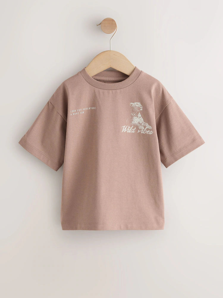 |Boy| Camiseta De Manga Curta Com Estampa De Tigre Wild Vibes Em Tons Neutros/Bege (3 meses a 7 anos)