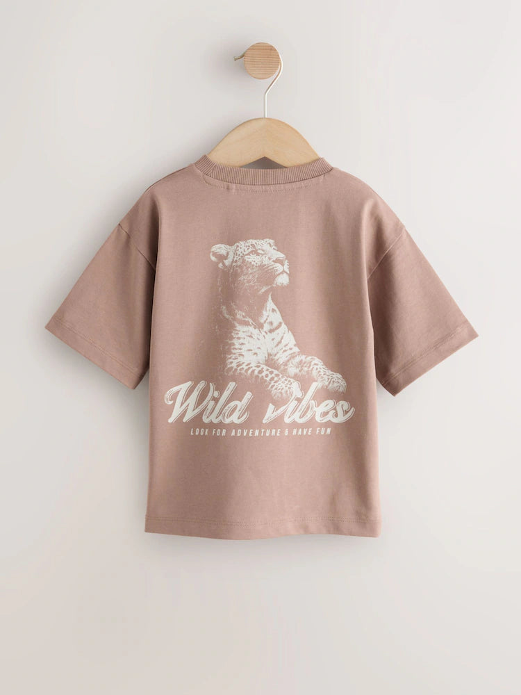 |Boy| Camiseta De Manga Curta Com Estampa De Tigre Wild Vibes Em Tons Neutros/Bege (3 meses a 7 anos)