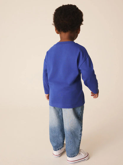 |Boy| Camiseta de Manga Longa com Estampa "Let's Roll Games" – Azul-Cobalto (3 meses a 7 anos)