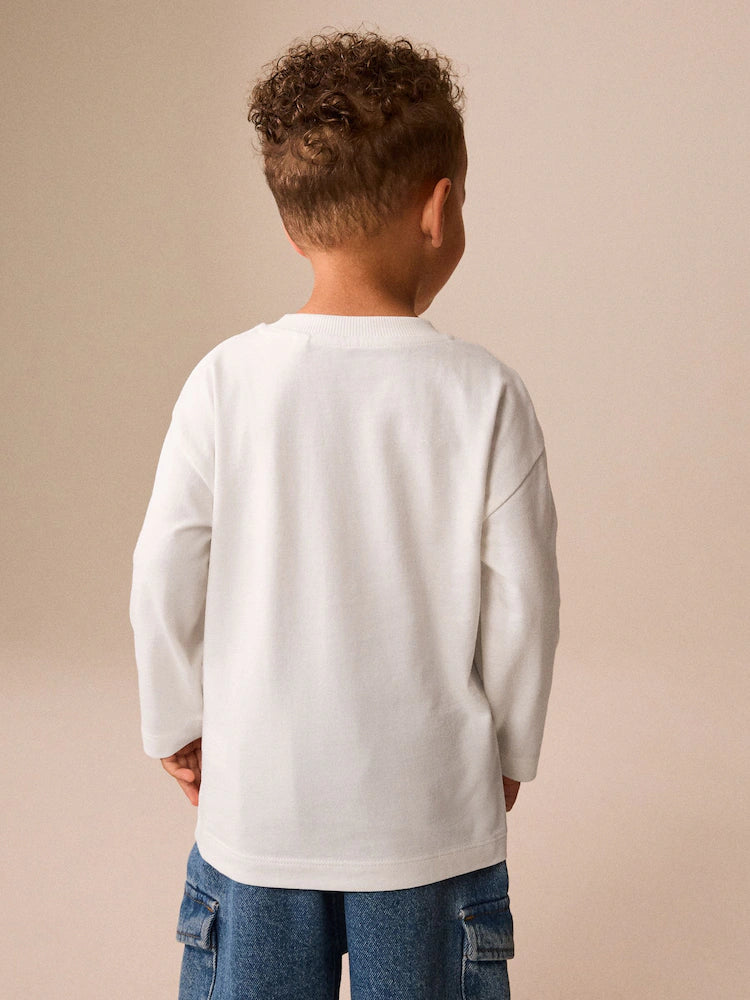 |Boy| Camiseta Branca de Manga Longa com Estampa Sandwich Club (3 meses a 7 anos)