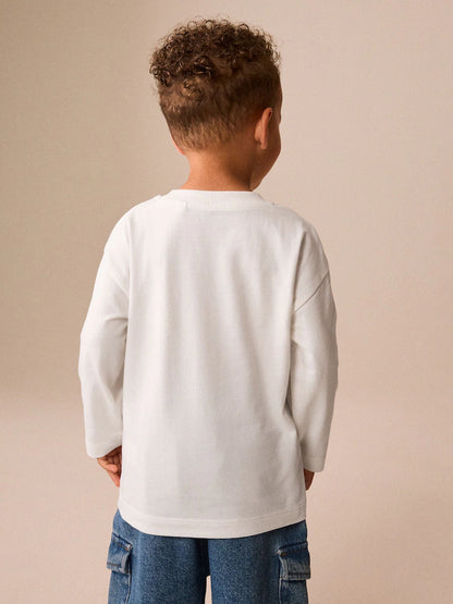 |Boy| Camiseta Branca de Manga Longa com Estampa Sandwich Club (3 meses a 7 anos)