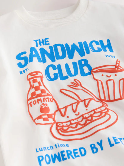 |Boy| Camiseta Branca de Manga Longa com Estampa Sandwich Club (3 meses a 7 anos)