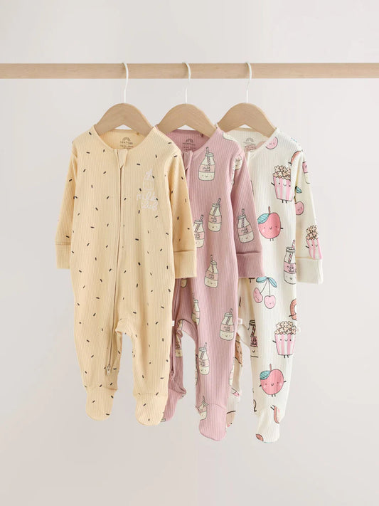 |BabyGirl| Kit com 3 Macacões de Bebê Rosa com Zíper Bidirecional (0 meses a 3 anos)
