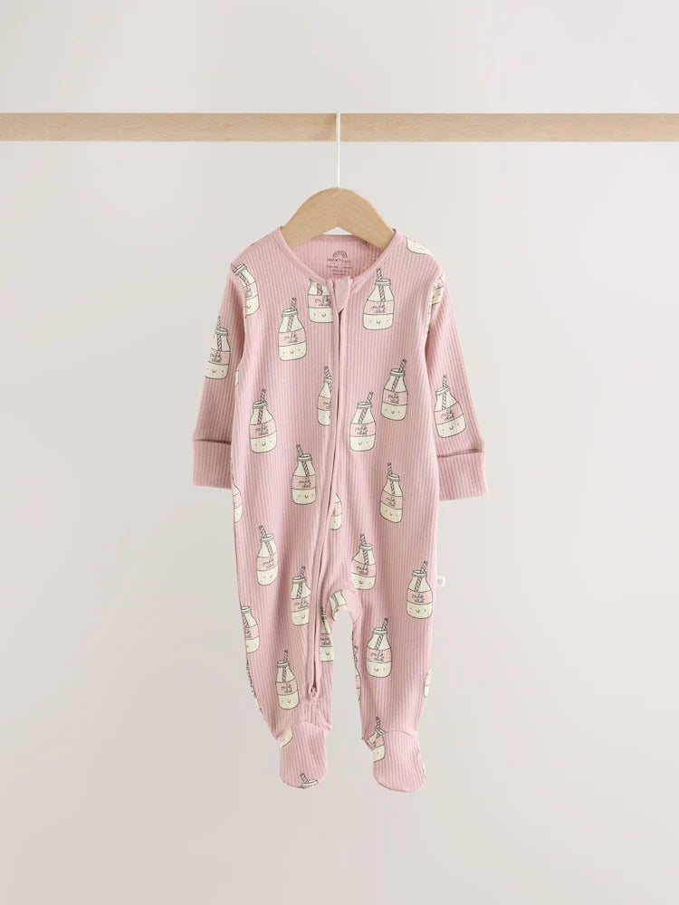 |BabyGirl| Kit com 3 Macacões de Bebê Rosa com Zíper Bidirecional (0 meses a 3 anos)
