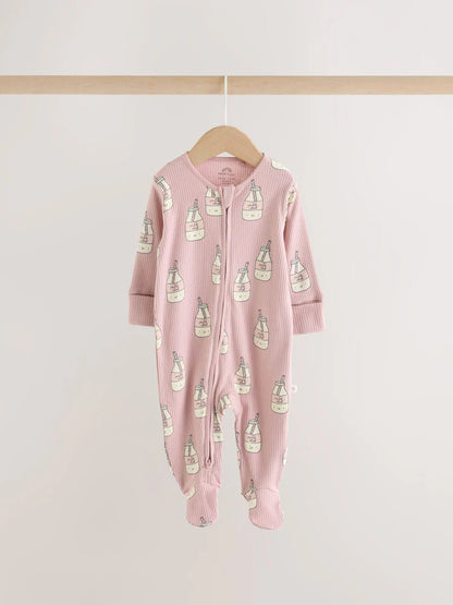 |BabyGirl| Kit com 3 Macacões de Bebê Rosa com Zíper Bidirecional (0 meses a 3 anos)