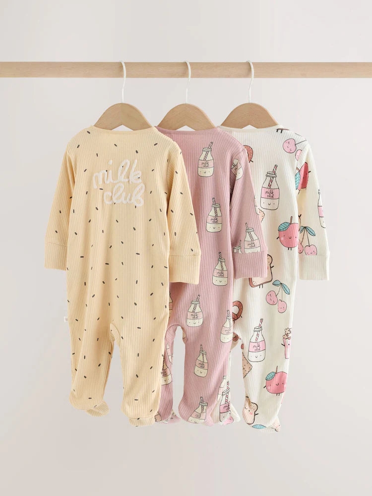 |BabyGirl| Kit com 3 Macacões de Bebê Rosa com Zíper Bidirecional (0 meses a 3 anos)