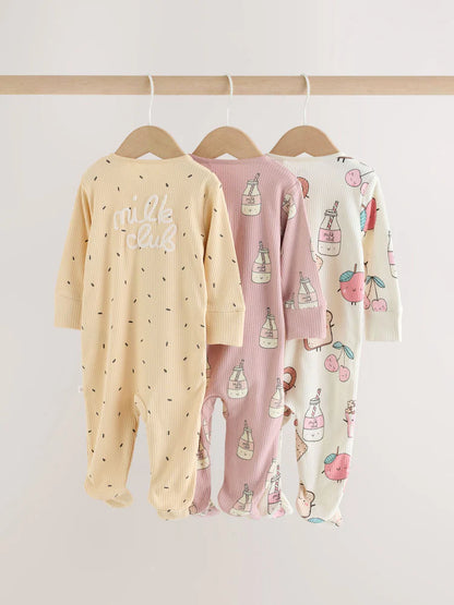 |BabyGirl| Kit com 3 Macacões de Bebê Rosa com Zíper Bidirecional (0 meses a 3 anos)